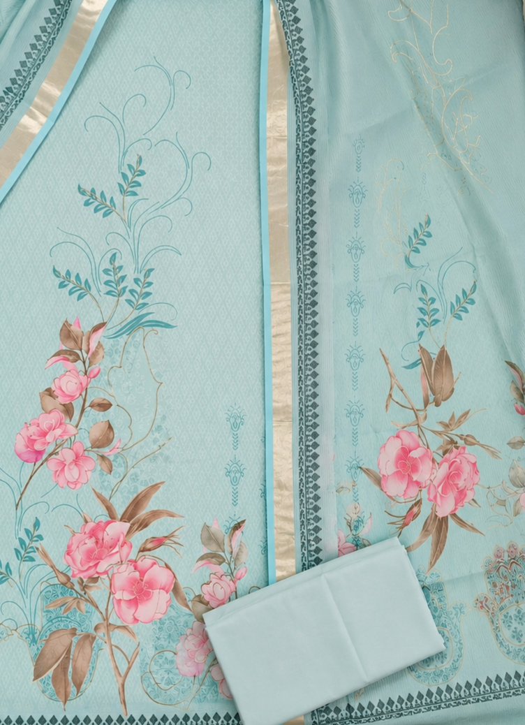 UNSTICHED MINT AQUA GREEN TISSUE SUIT WITH FLORAL PRINT