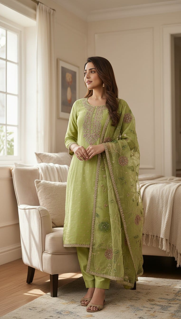 Women's Sawan Green Suit- Unstiched