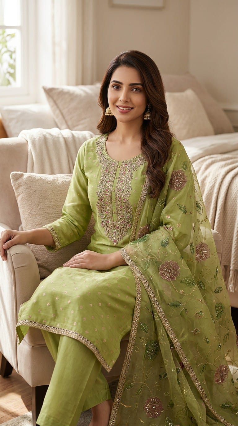 Women's Sawan Green Suit- Unstiched