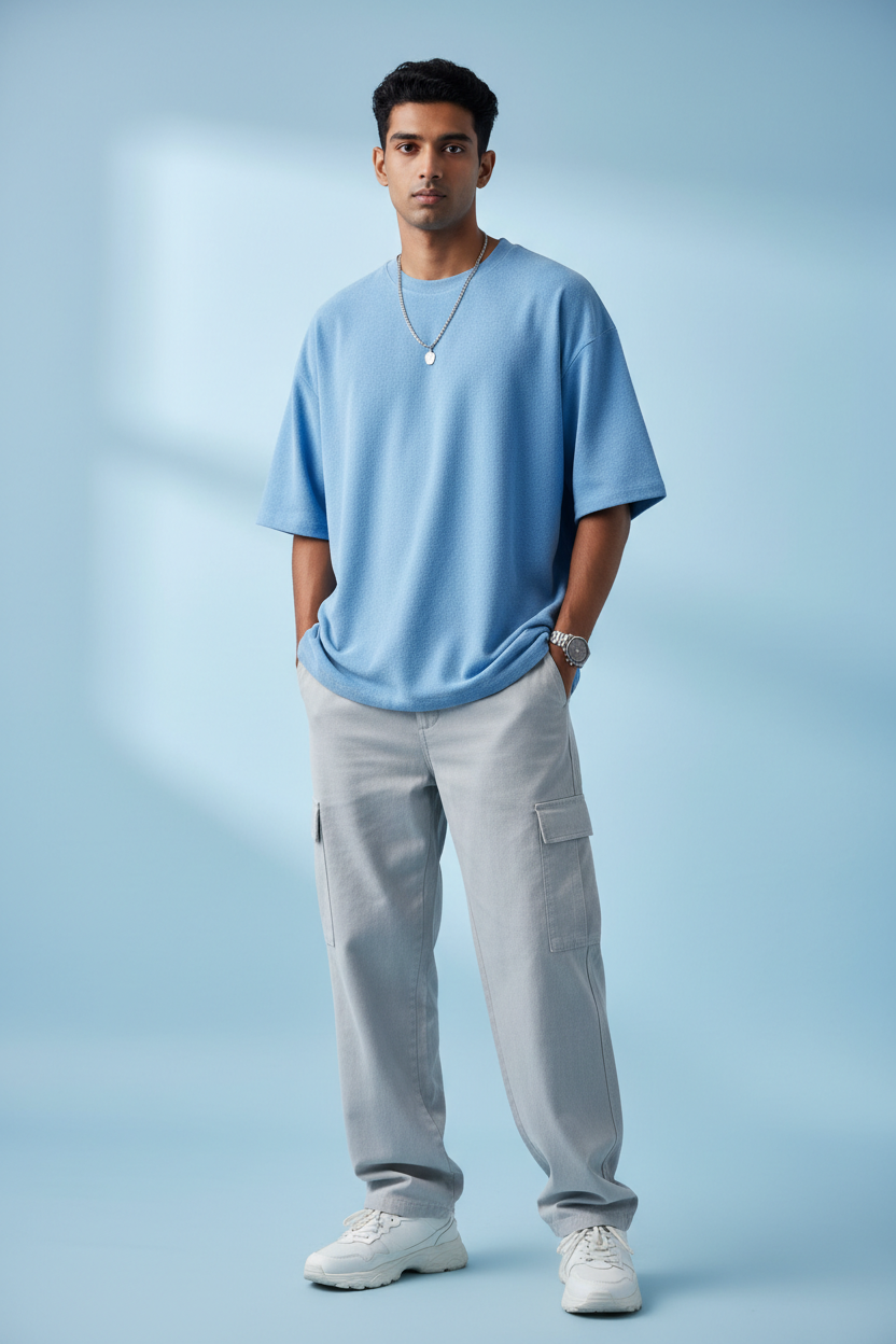 Baby Blue Terry Plane Oversized Tee