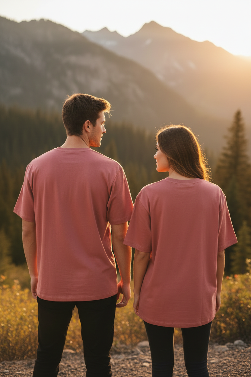 Back view of both models with plain t-shirts