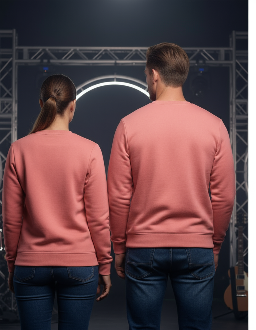 Back view of coral pink sweatshirt without print