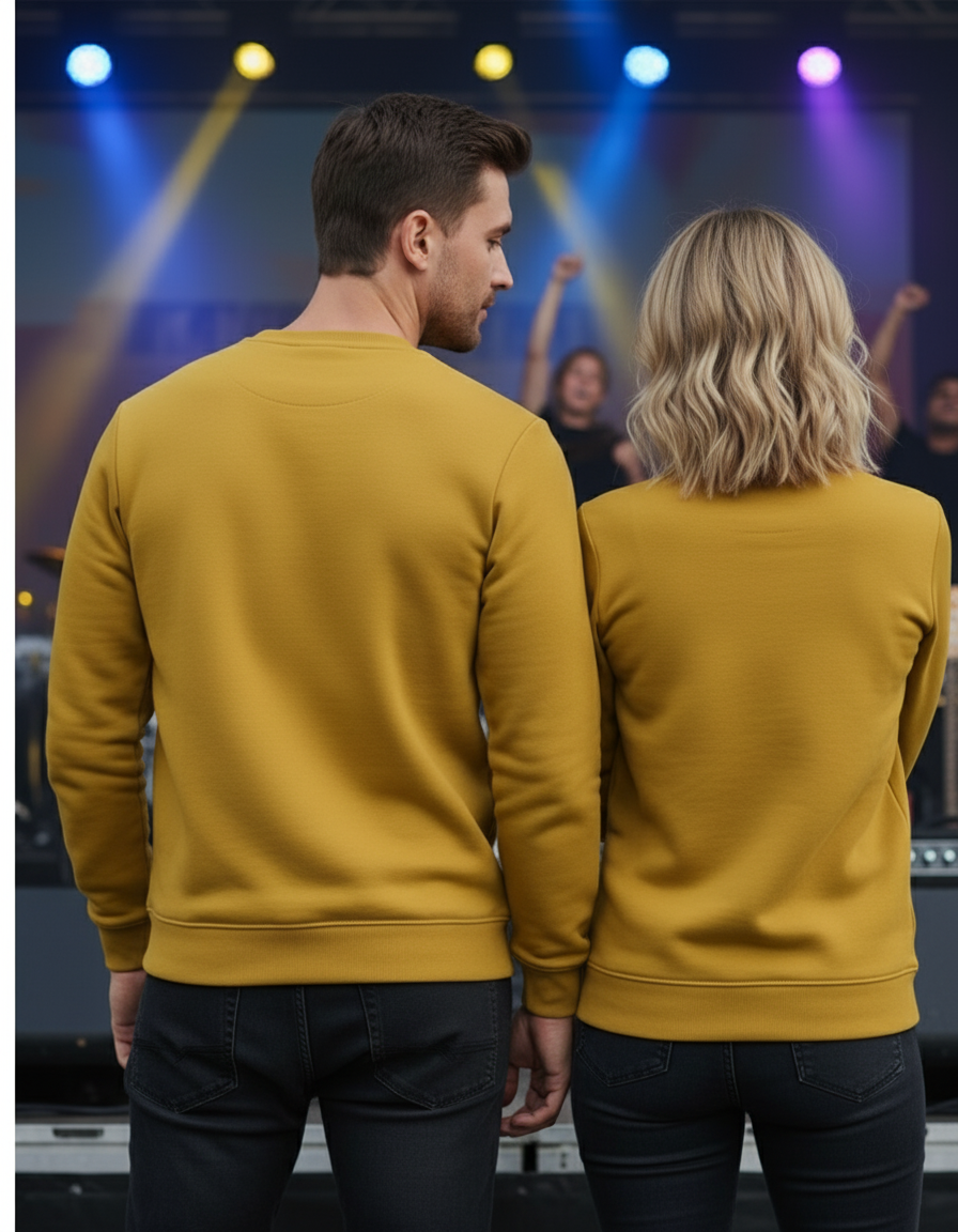 Back view of mustard yellow sweatshirt without print