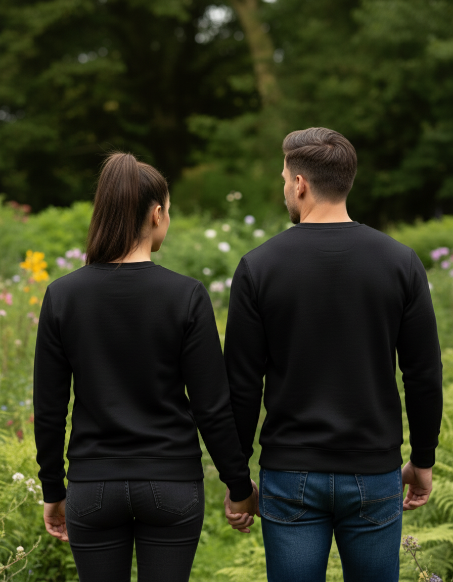 Black sweatshirt back view - walking hand in hand