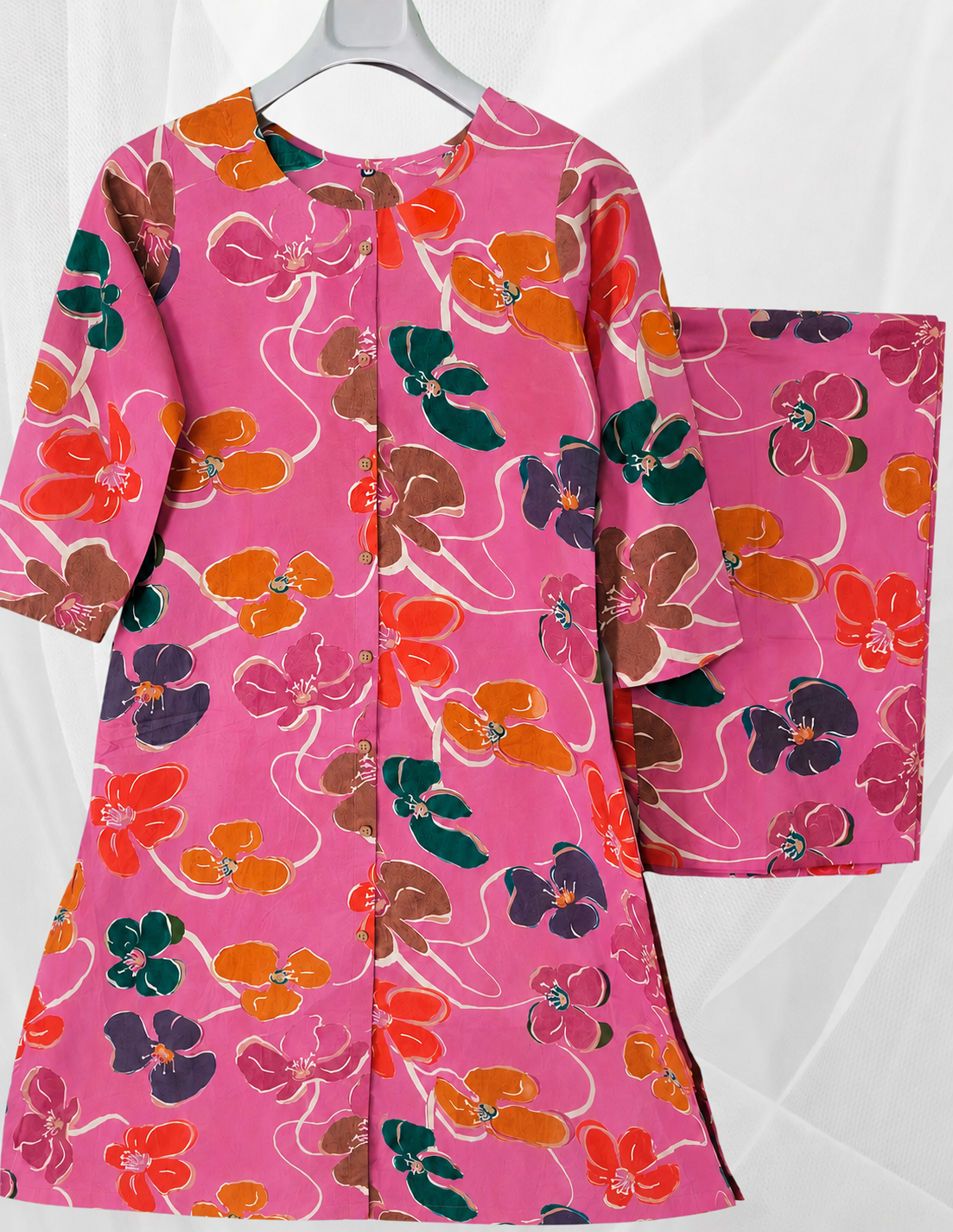 PINK A LINE SUIT WITH TROUSER-2PC SET (READY TO WEAR)