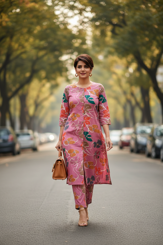 PINK A LINE SUIT WITH TROUSER-2PC SET (READY TO WEAR)