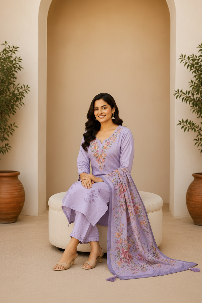 Lavender Salwar Kameez – Sitting Studio Pose
