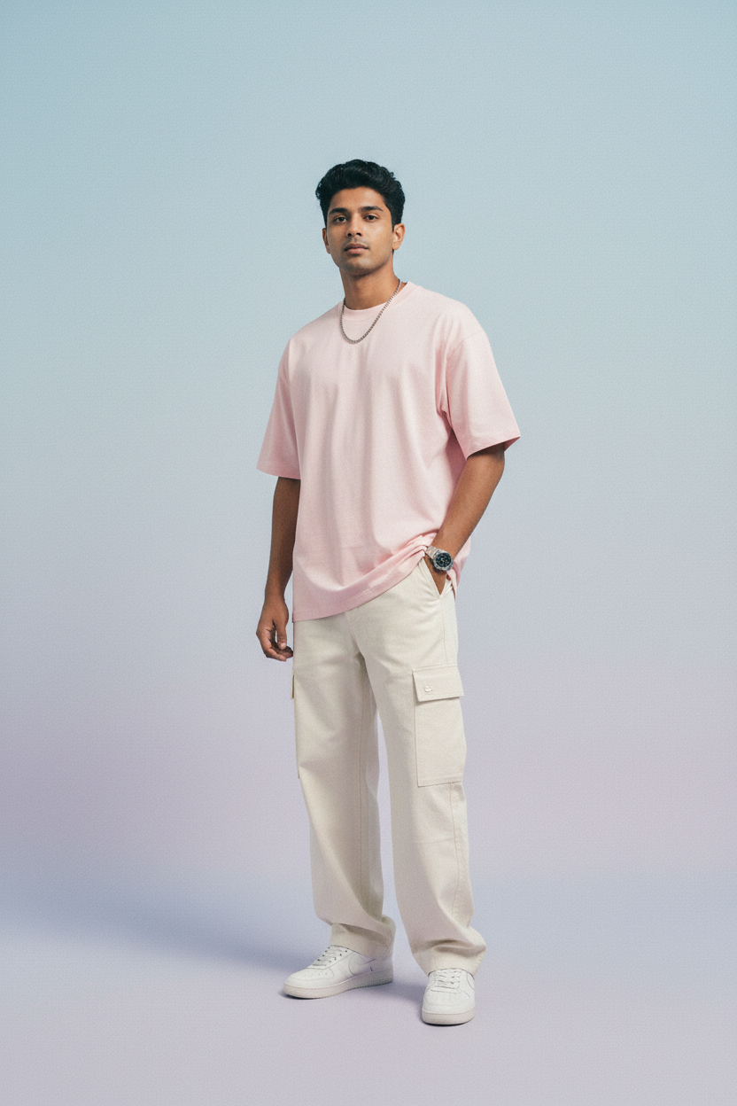 Light Baby Pink Oversized Plane T-Shirt