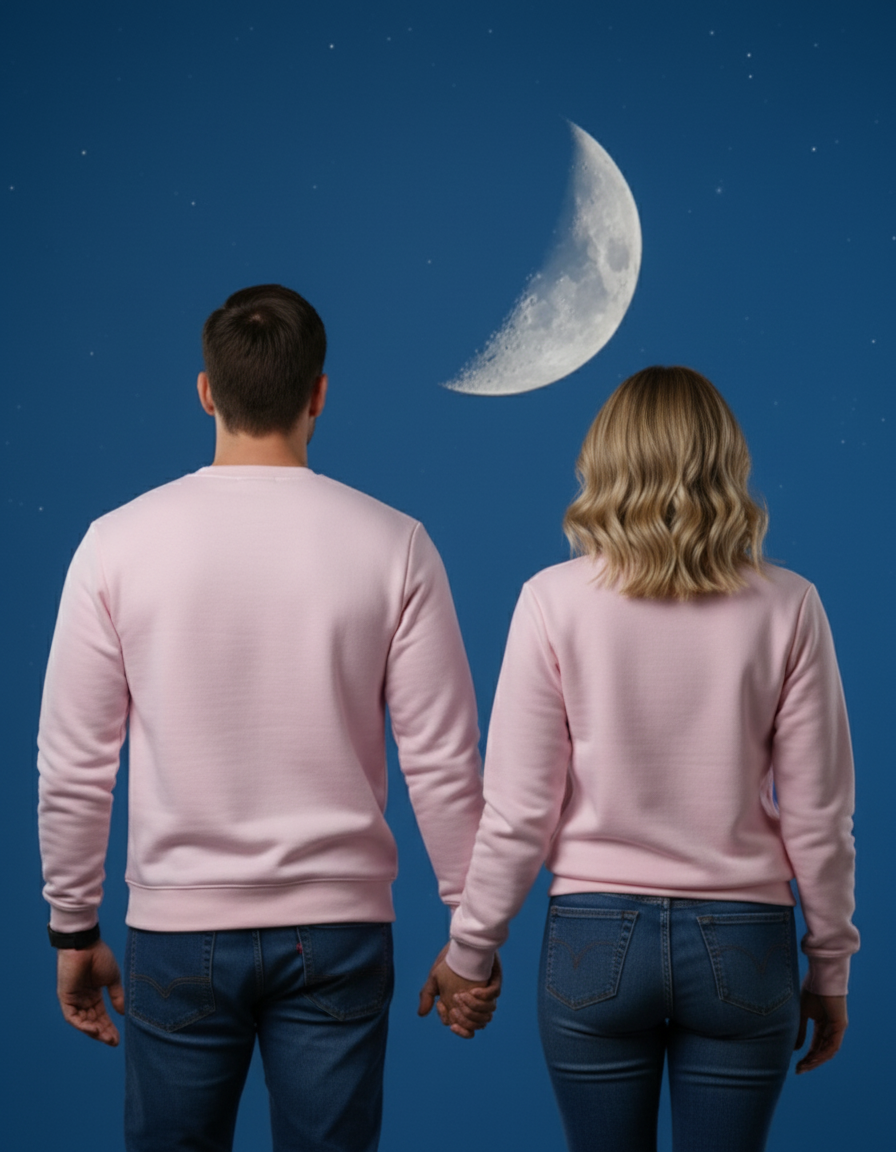 Light pink sweatshirt back view - walking hand in hand