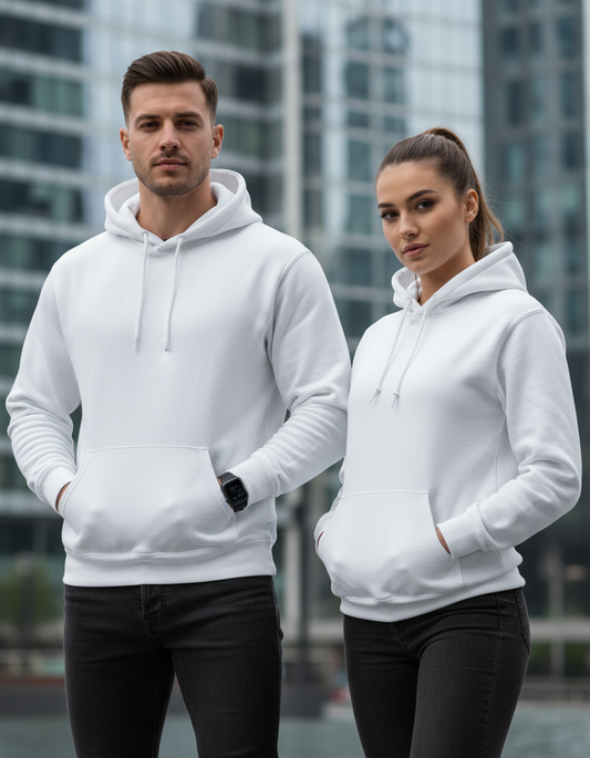 Male and Female Models in White Hoodie - Urban Style