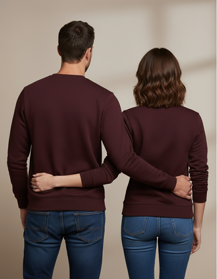 Maroon sweatshirt back view - arms around shoulders