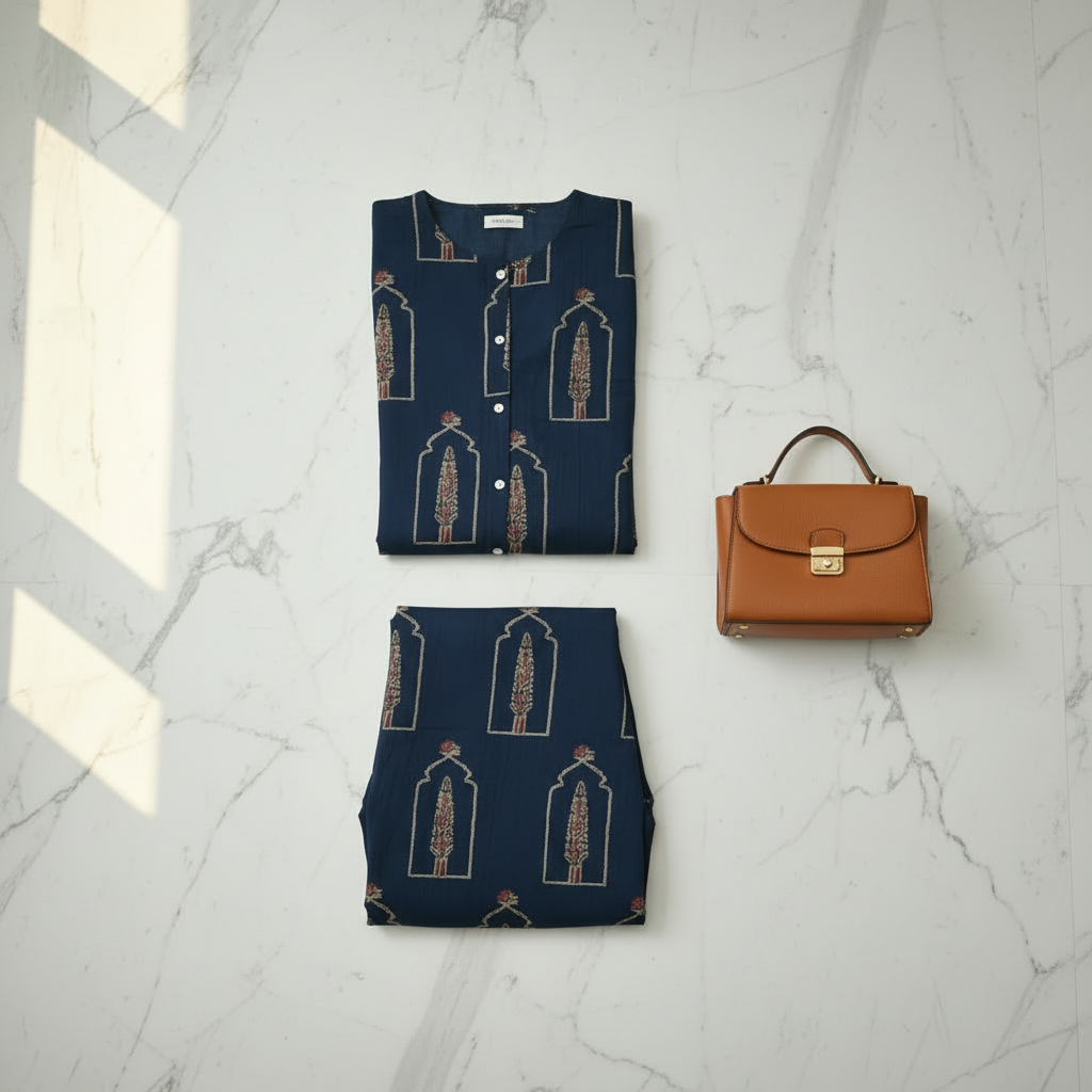 Navy Blue Kurta Set - Instagram Flat Lay