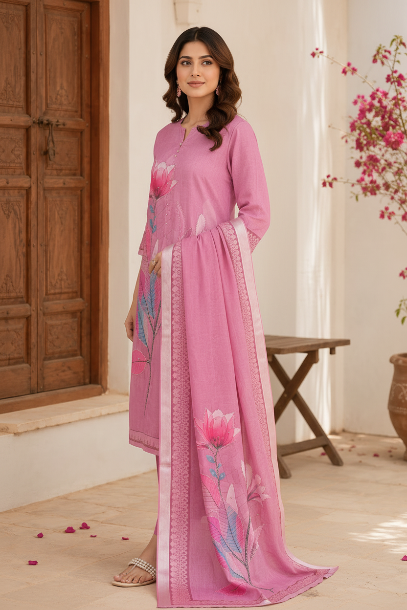 Pink Floral Salwar Suit - Different Pose
