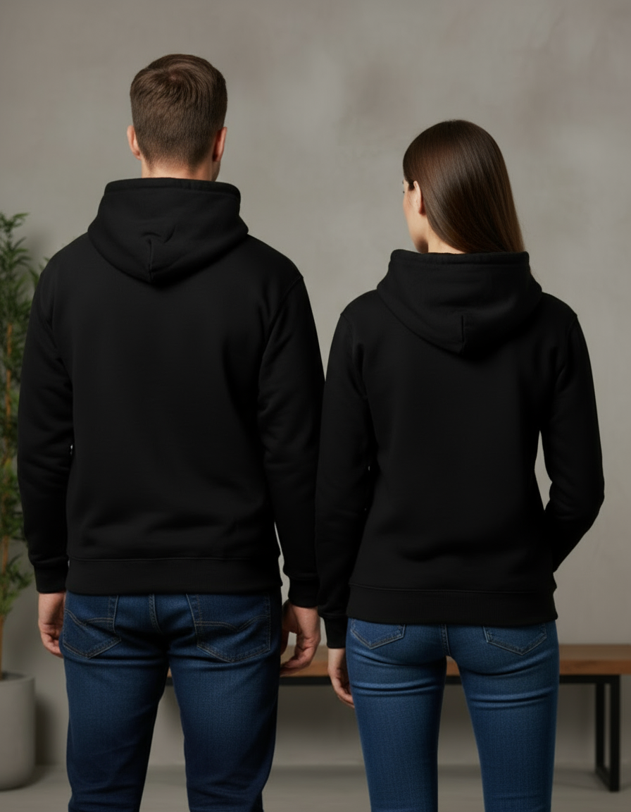 Plain black hoodie back view