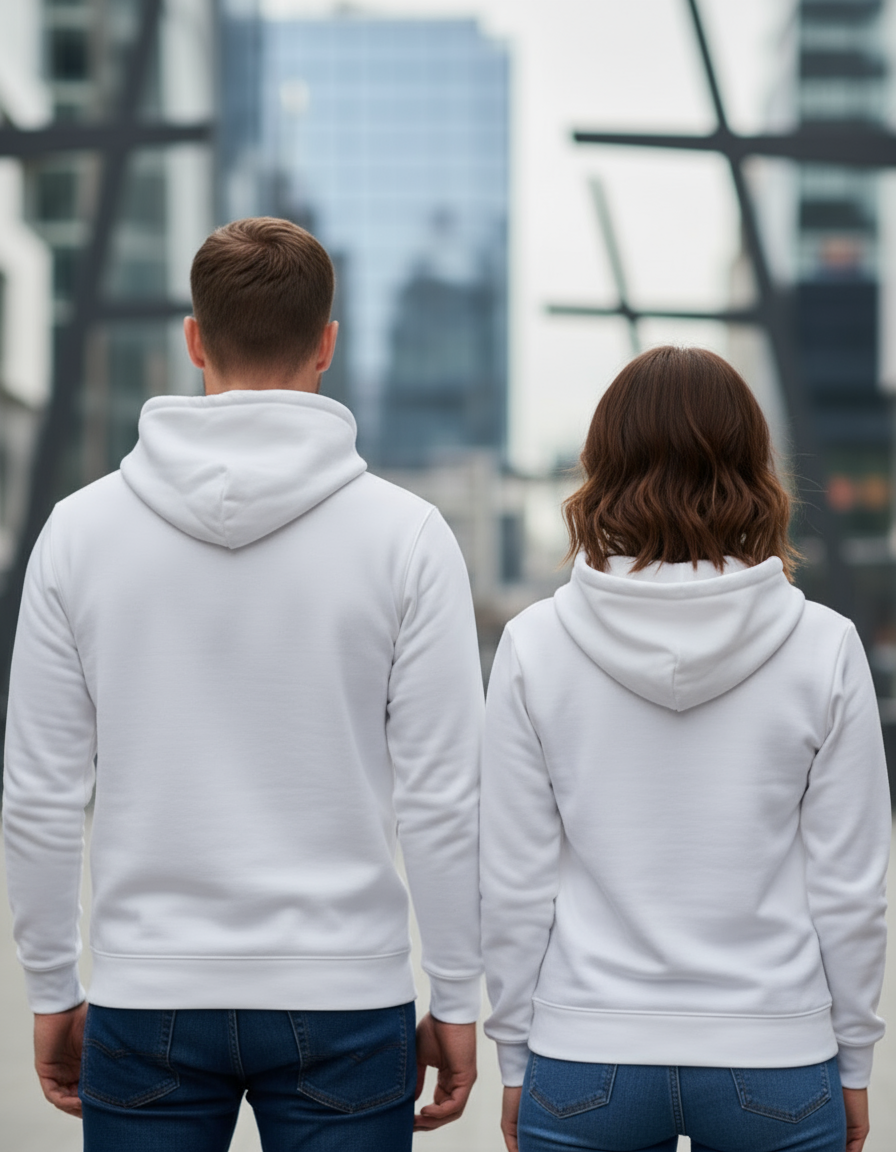 Plain white hoodie back view