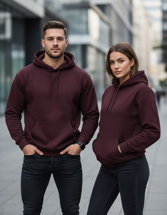 Professional hoodie product photography with male and female models