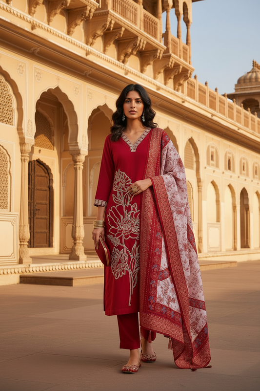 Red Suit – No Tassel Dupatta – Jaipur City Palace
