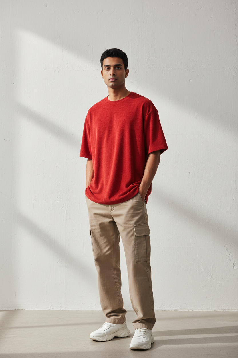 Red Terry Plane Oversized Tee
