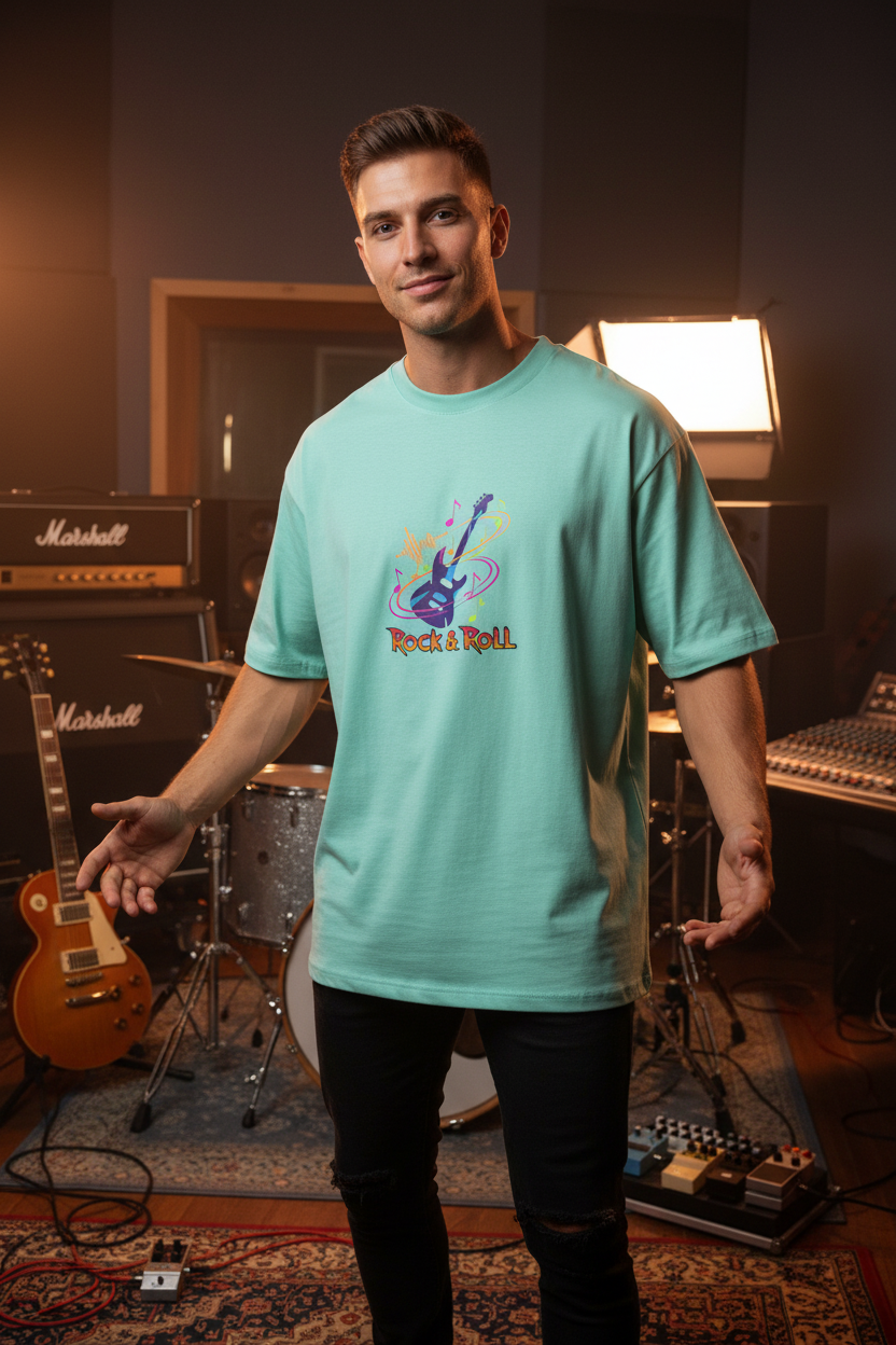 Rock & Roll T-shirt lifestyle shot with reference