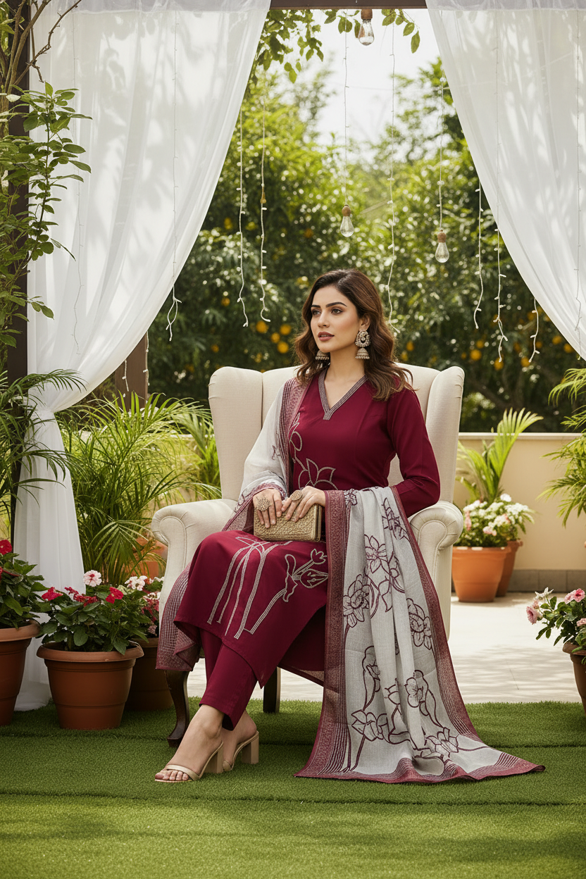 Same Model Sitting - Maroon Suit Garden