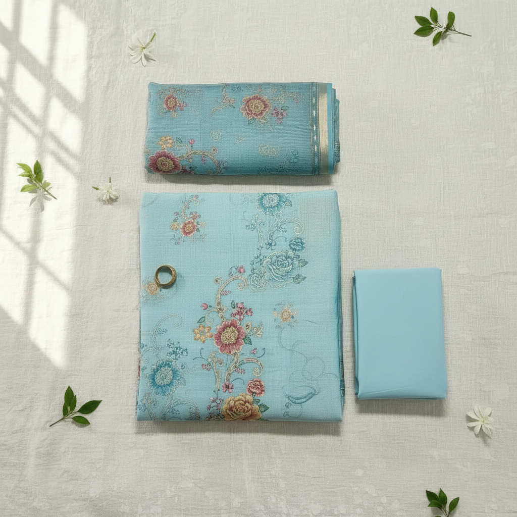 Sky Blue Suit Folded Flat Lay
