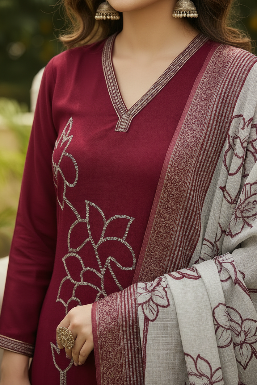 Ultra Close-up - Maroon Kurta Detail