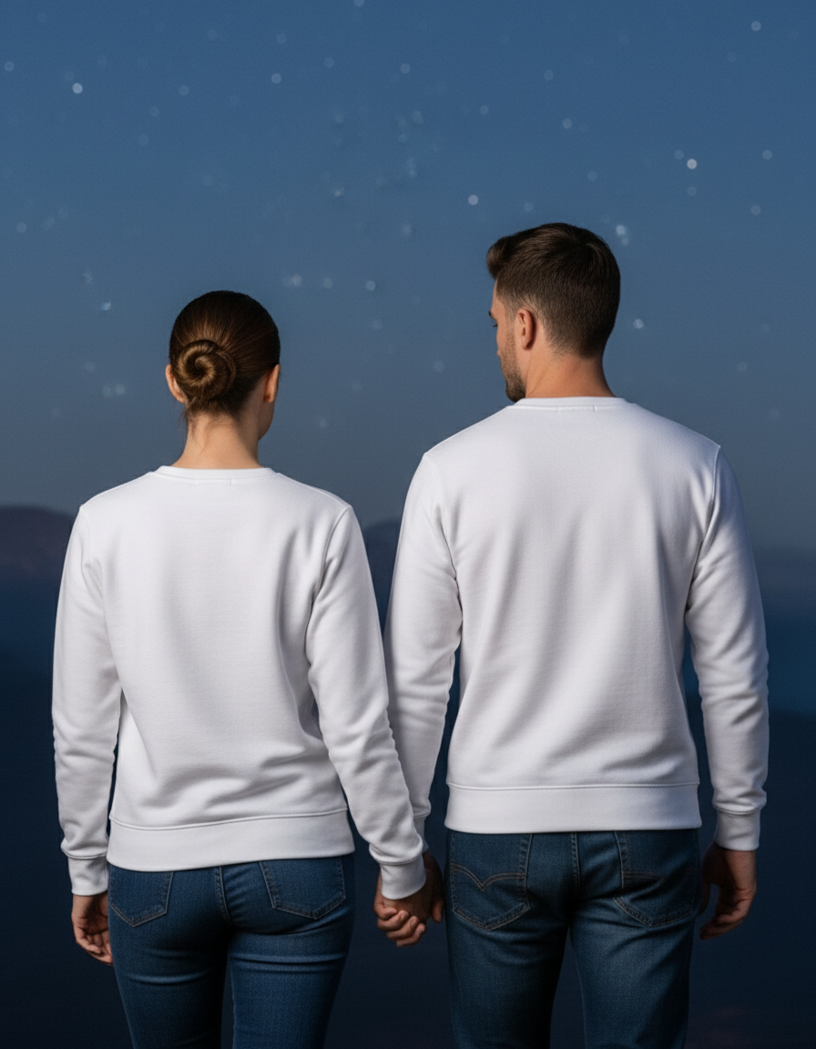 White sweatshirt back view - no prints